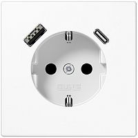 Розетка с заземлением +2хUSB тип A+C без рамки Jung LS990 1-м. белый картинка